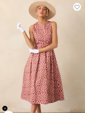 Prosperina Ava Belted Polka Dot Midi Dress NWT